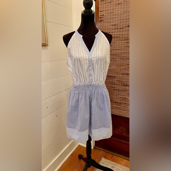 Central Park West Blue and White Striped Mini Dress - Picture 1 of 7